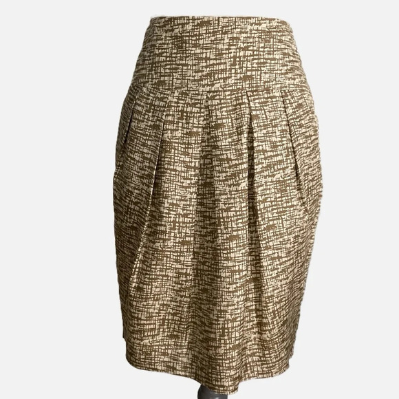 Banana Republic Silk Midi Pencil Skirt Gold Ivory Geometric Print Pleated Size 4 - Picture 11 of 11